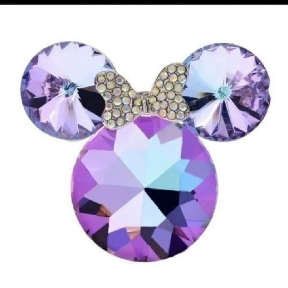 Disney Minnie Mouse Head Bow Rhinestones Purple Brooch Pin Silver Tone Rare